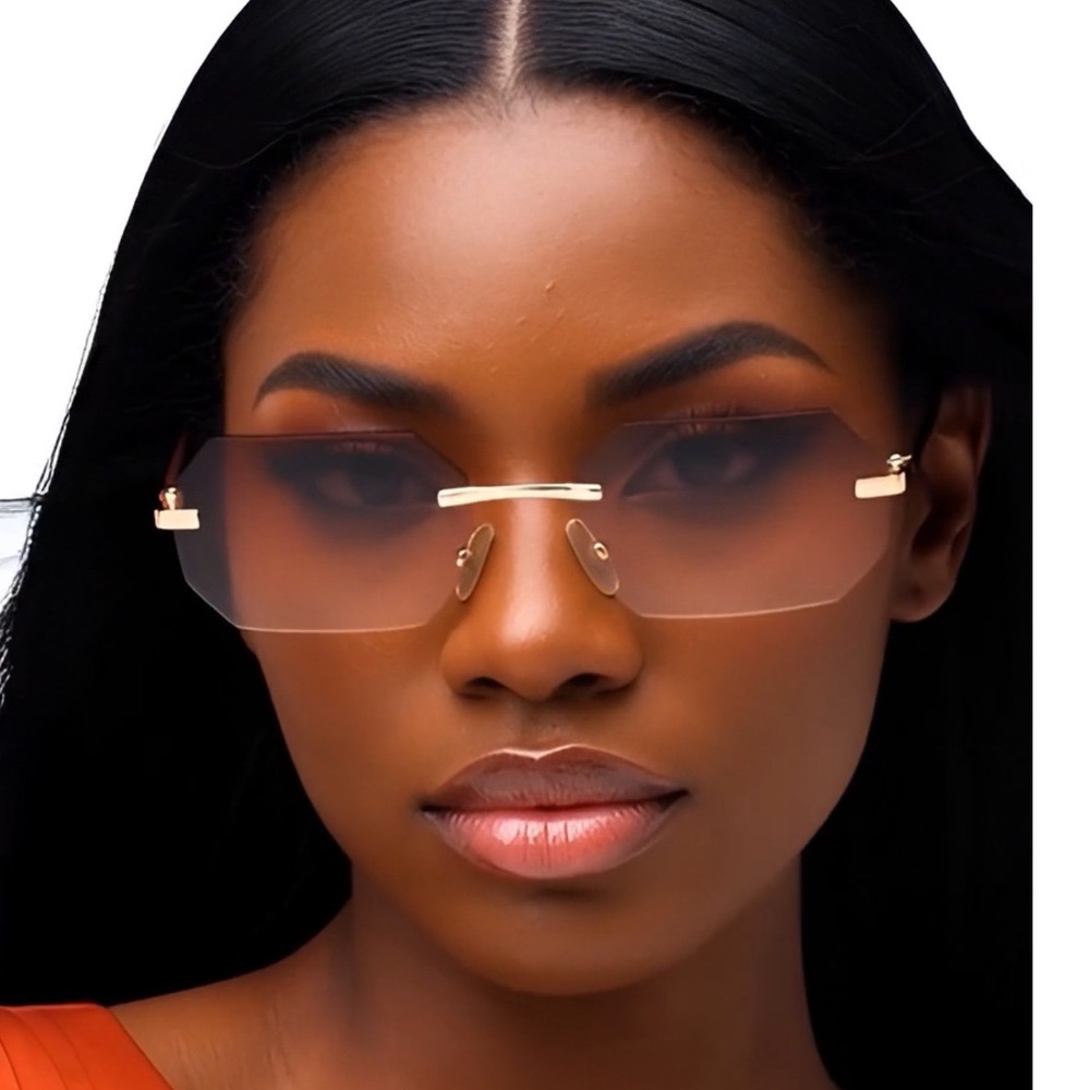 Gold Gradient Tea Rimless Luxury Driving Sunglasses Women Fashion Lentes Gafas